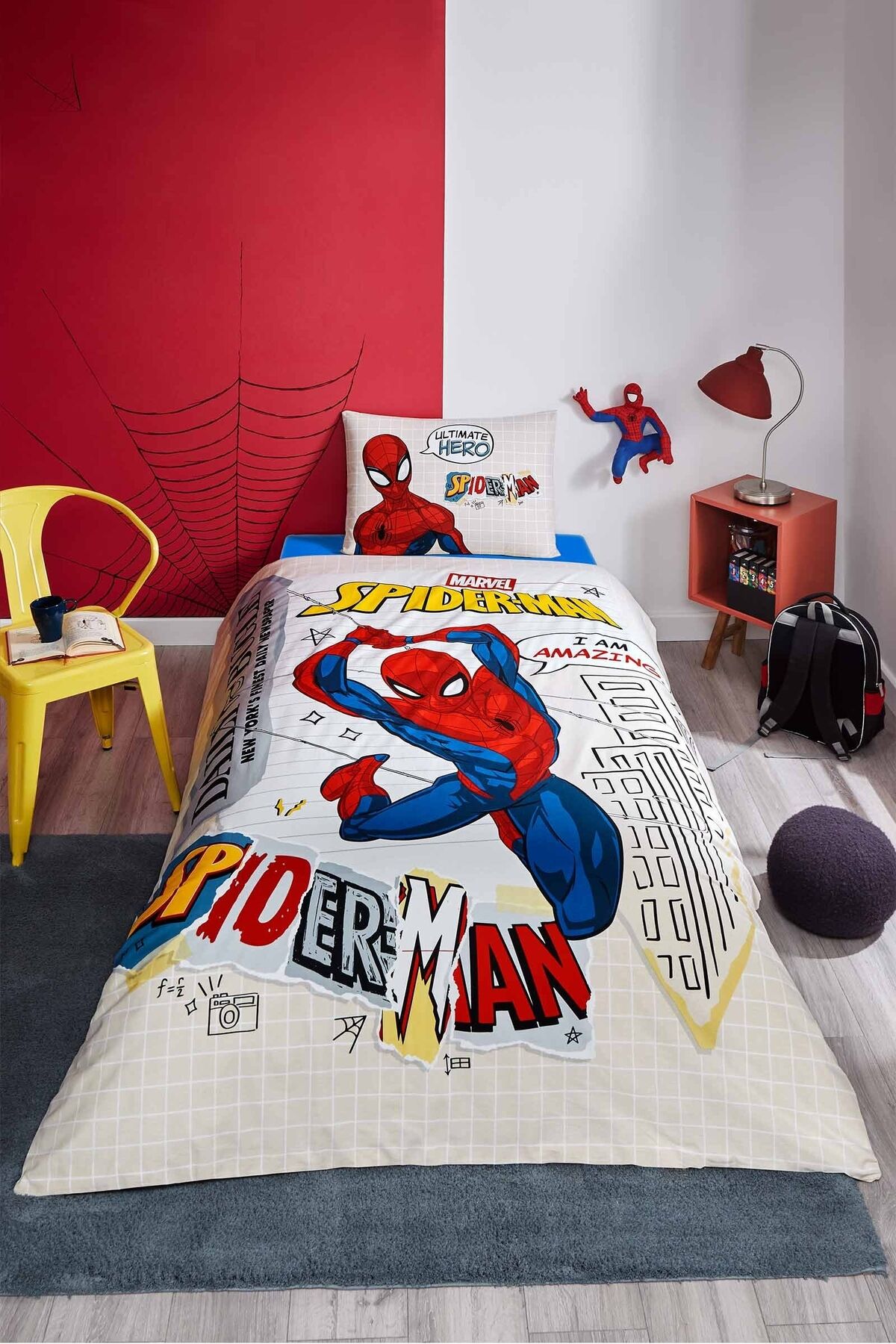 Spiderman Web Sling Tek Kişilik Lisanslı Lastikli Çocuk Nevresim Takımı