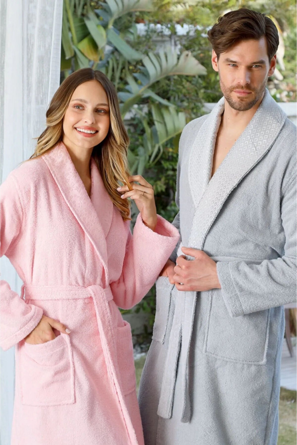 Camellia Happy Aile Seti Bornoz Takımı Gri - Pembe