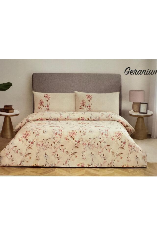 Nev Tek Kişilik Nevresim Takımı Geranium Bej(Y) Bej