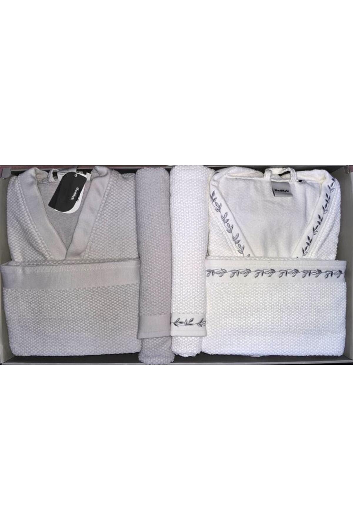 Foglıa Gri-Beyaz Aıle Seti Nakışlı-2 M/L - Unisex