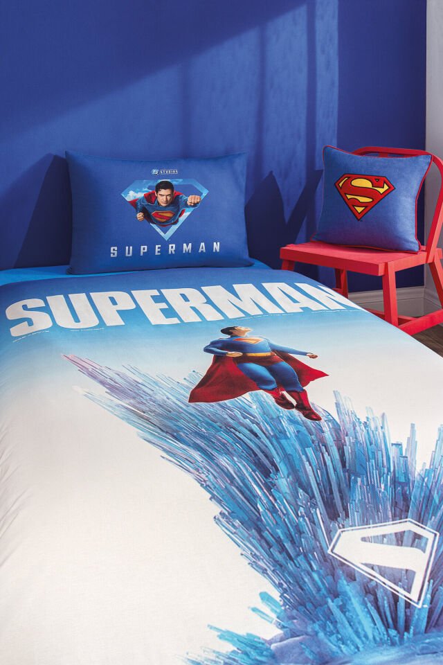 Özdilek Superman Genesis Tek Kişilik Lisanslı Lastikli Çarşaf Çocuk Nevresim Takımı MAVİ