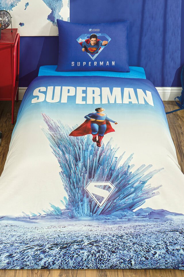 Özdilek Superman Genesis Tek Kişilik Lisanslı Lastikli Çarşaf Çocuk Nevresim Takımı MAVİ