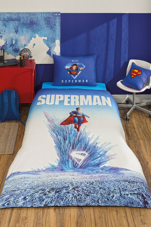 Özdilek Superman Genesis Tek Kişilik Lisanslı Lastikli Çarşaf Çocuk Nevresim Takımı MAVİ