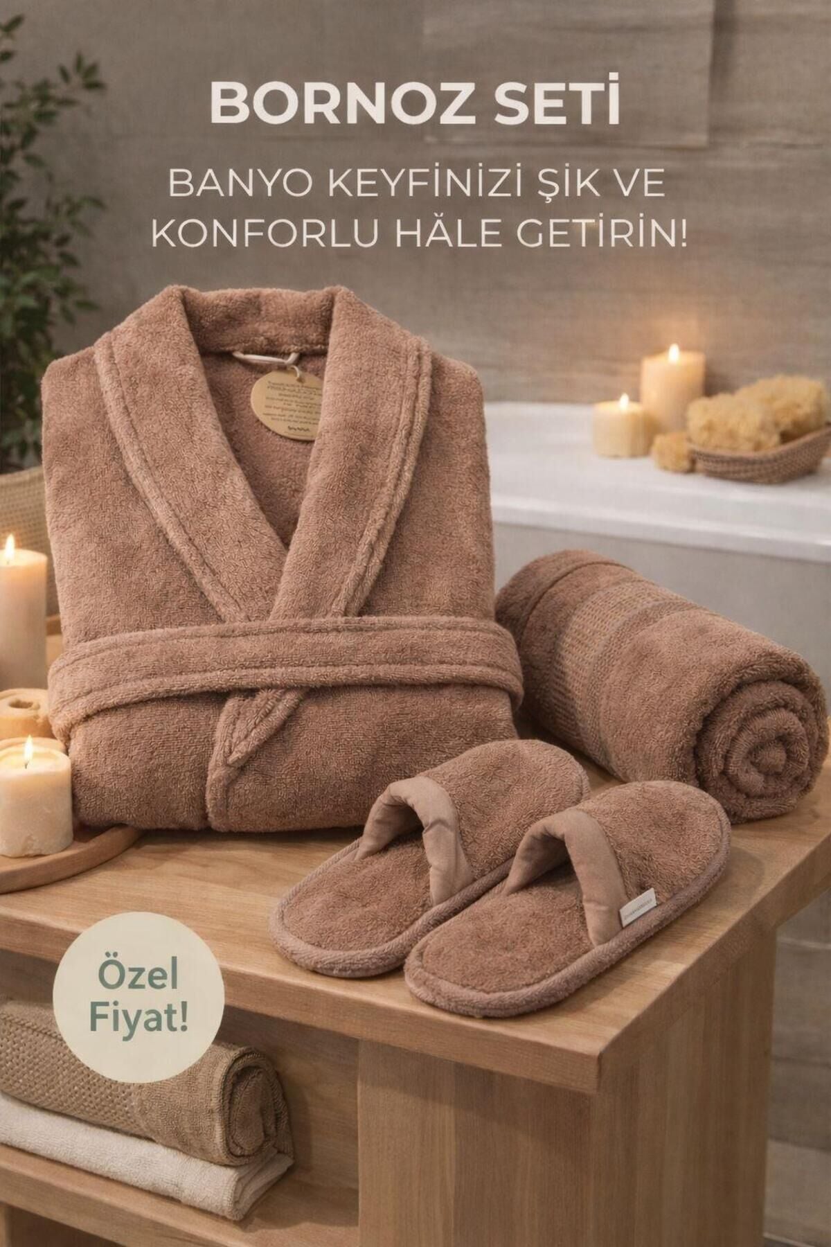 Colourist Banyo Bornoz Seti Bej X-L Beden