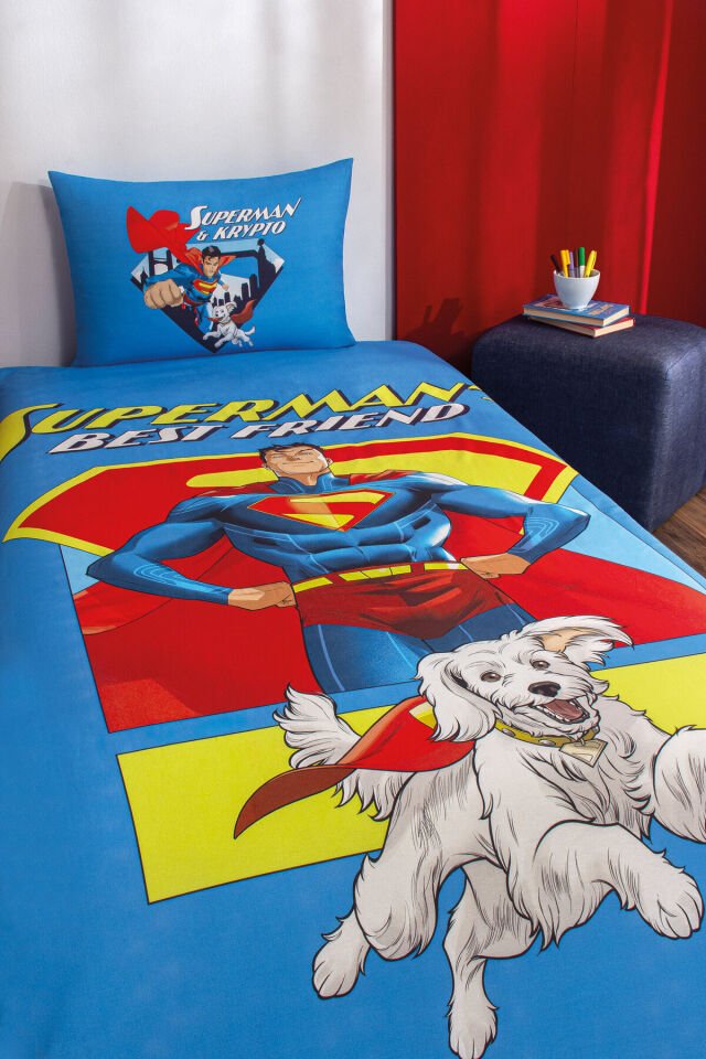 Özdilek Superman Best Friend Tek Kişilik Lisanslı Lastikli Çarşaf Çocuk Nevresim Takımı Tek Ebat - 160 x 220