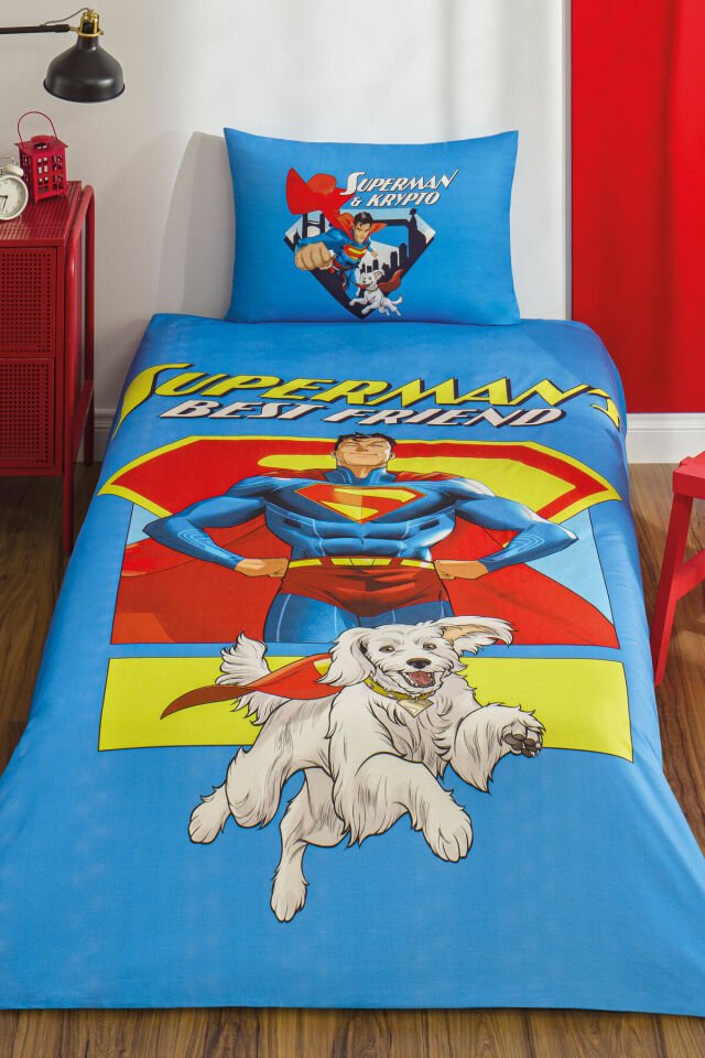 Özdilek Superman Best Friend Tek Kişilik Lisanslı Lastikli Çarşaf Çocuk Nevresim Takımı Tek Ebat - 160 x 220