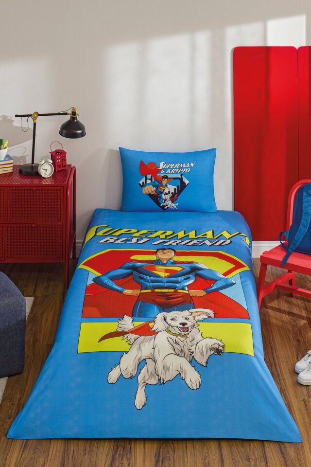 Özdilek Superman Best Friend Tek Kişilik Lisanslı Lastikli Çarşaf Çocuk Nevresim Takımı Tek Ebat - 160 x 220