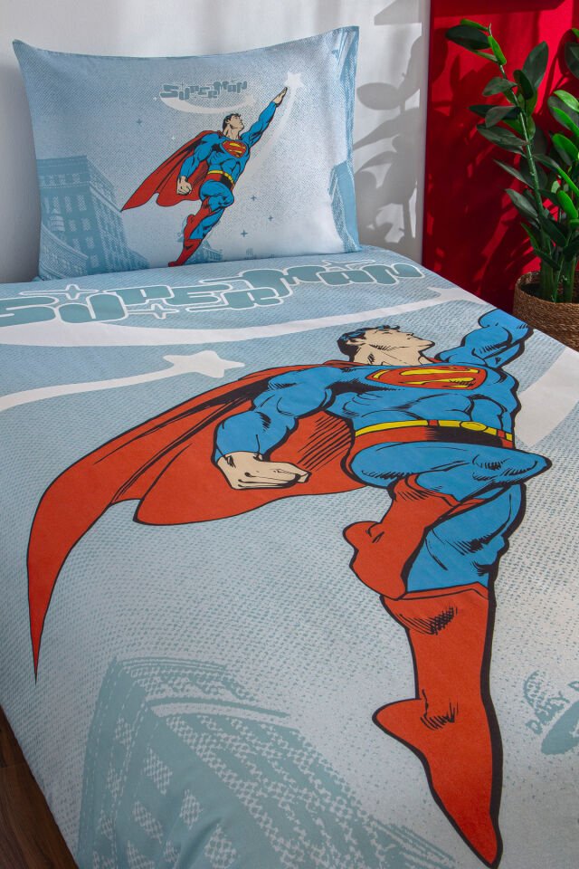 Özdilek Superman Hero Tek Kişilik Lisanslı Lastikli Çarşaf Çocuk Nevresim Takımı Tek Ebat - 160 x 220
