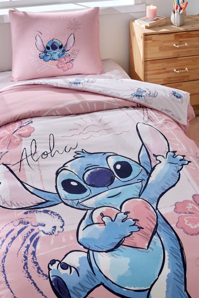 Özdilek Stitch Aloha Tek Kişilik Disney Lisanslı Lastikli Çarşaf Çocuk Nevresim Takımı Tek Ebat - 160 x 220