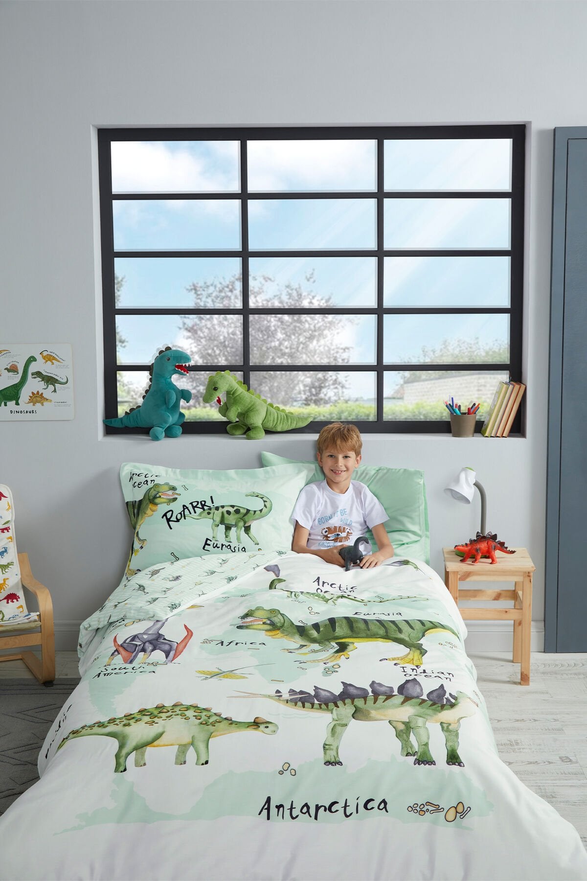 Özdilek Tek Kişilik Fitted Çarşaf Ranforce Nevresim Takımı YSL Dinasour Time Tek Ebat - 160 x 220