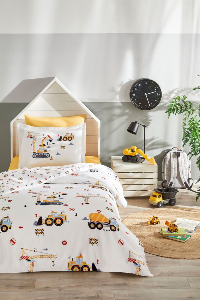 Builder Tek Kişilik Lastikli Çarşaf Nevresim Takımı Sarı