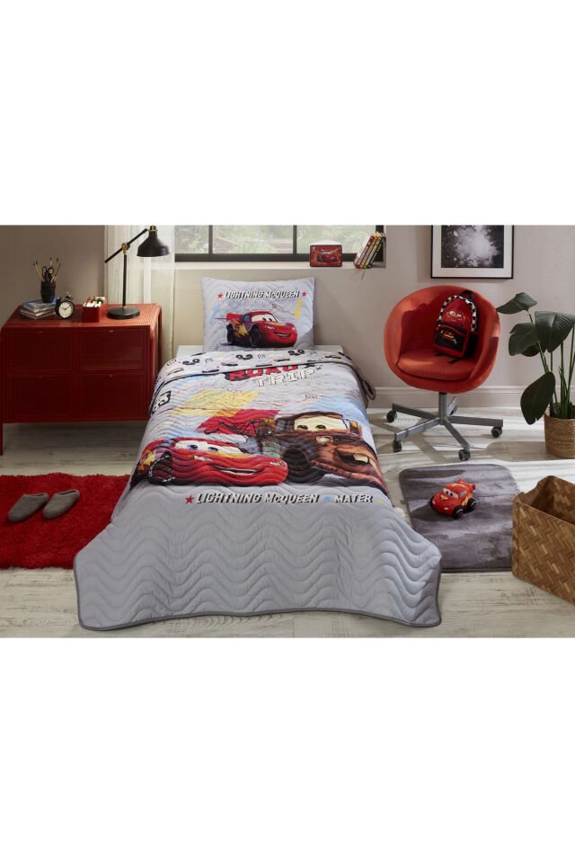 Özdilek Cars On The Road Tek Kişilik Disney Lisanslı Çocuk Yatak Örtüsü 160x230 cm Gri