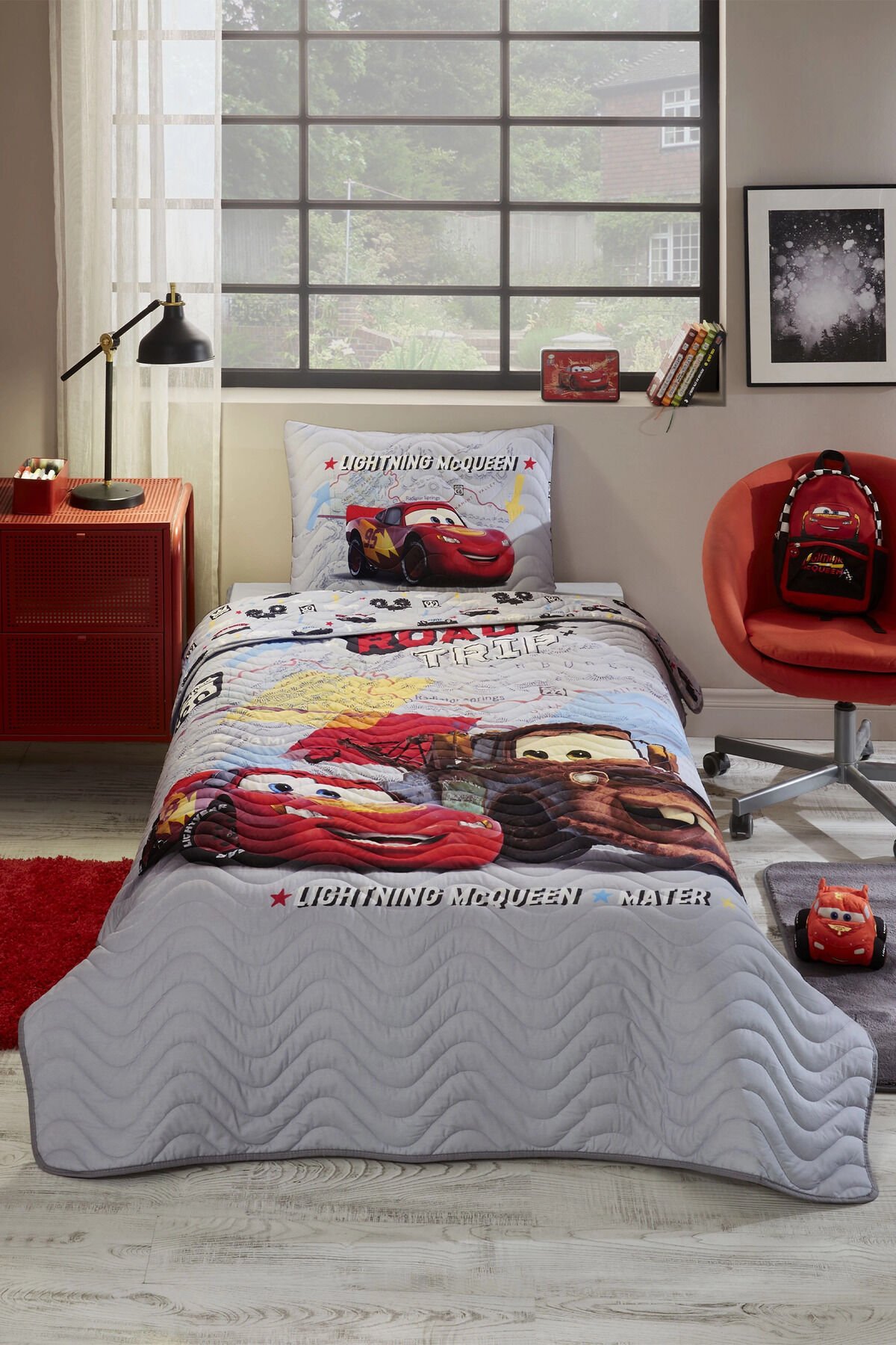 Özdilek Cars On The Road Tek Kişilik Disney Lisanslı Çocuk Yatak Örtüsü 160x230 cm Gri