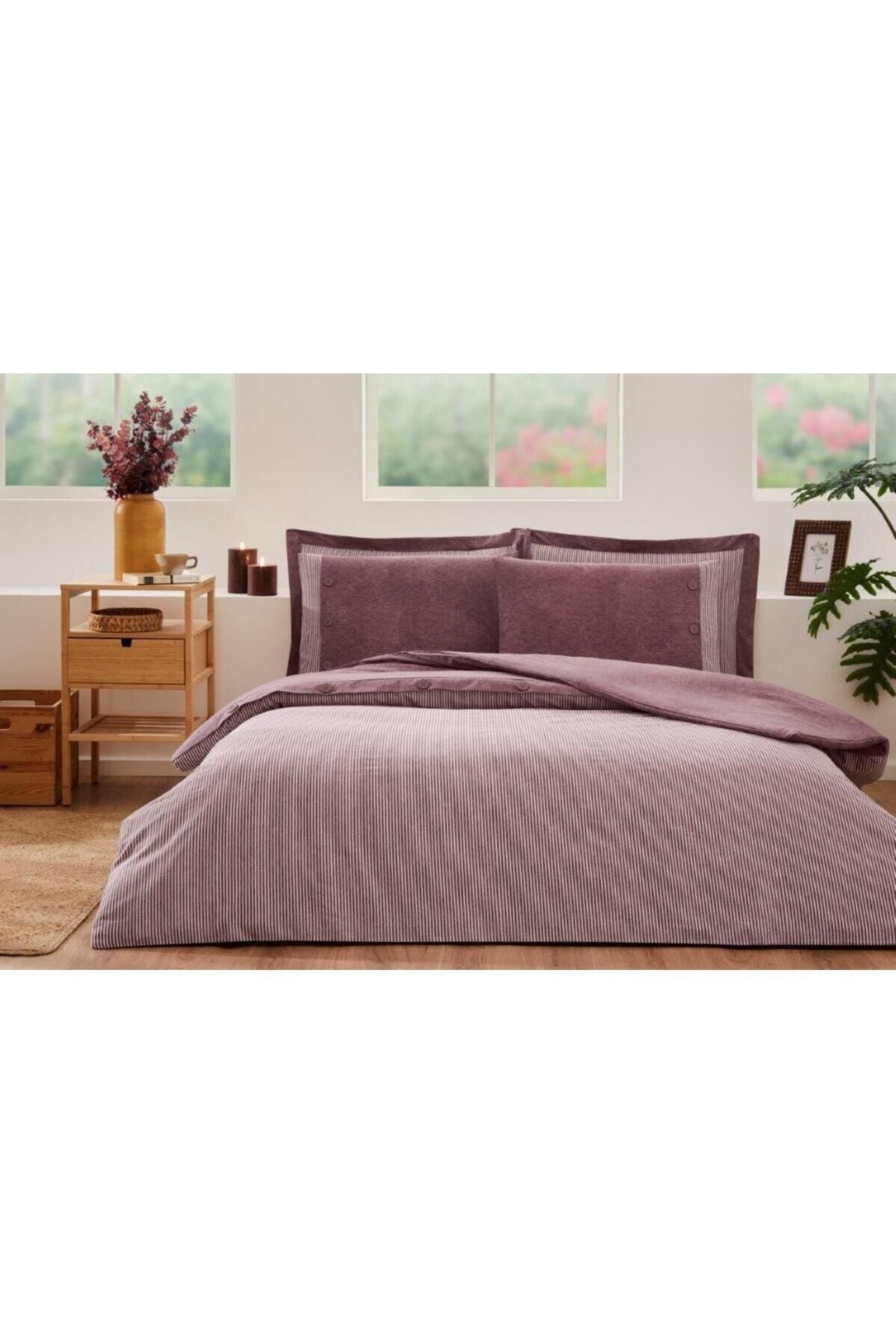 4 yastık kılıflı Nevresim Takımı Ranforce Çift Kişilik DECOROSE NATUREL Tek Ebat - 200 x 220