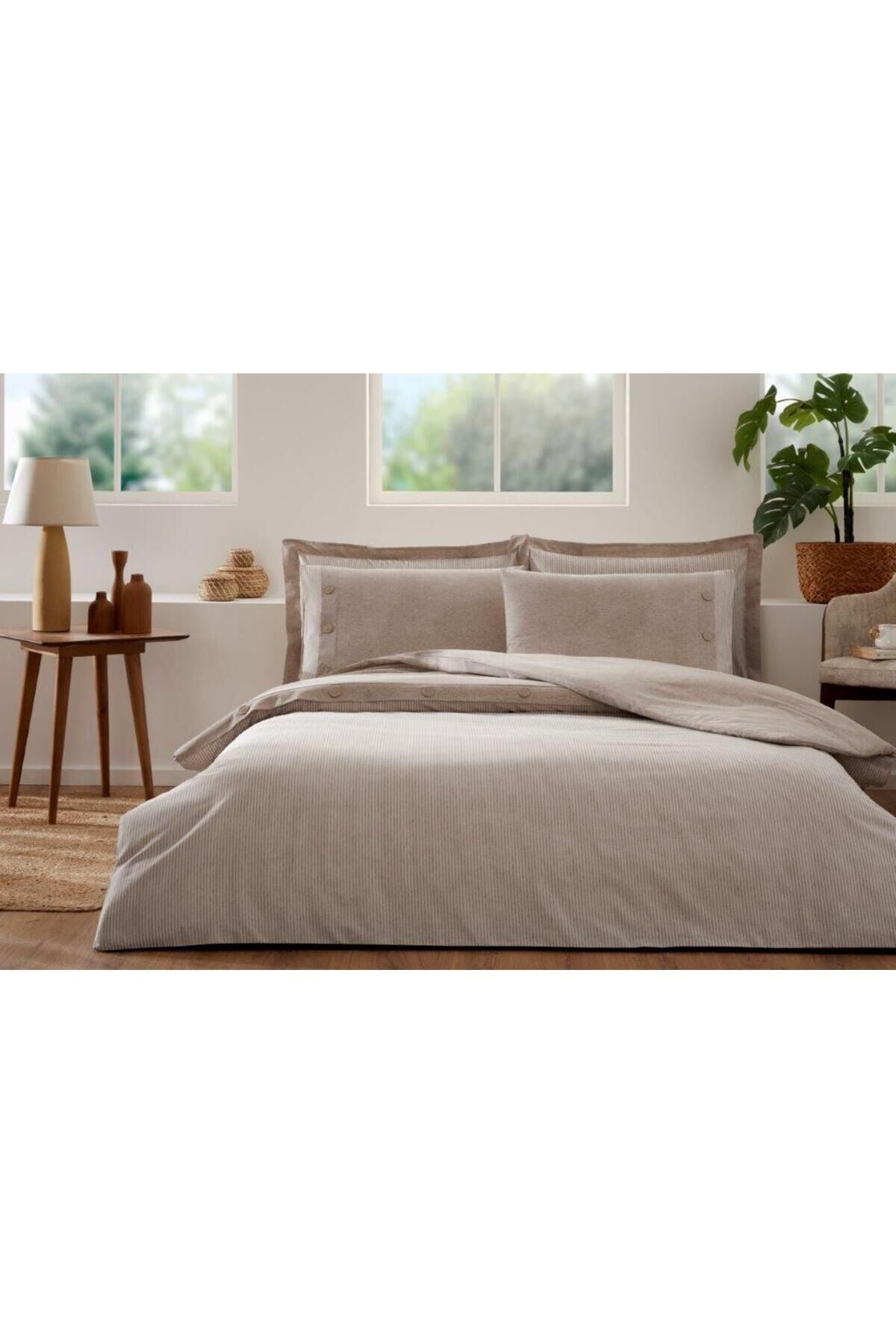 4 yastık kılıflı Nevresim Takımı Ranforce Çift Kişilik CAPPUCCINO NATUREL Tek Ebat - 200 x 220