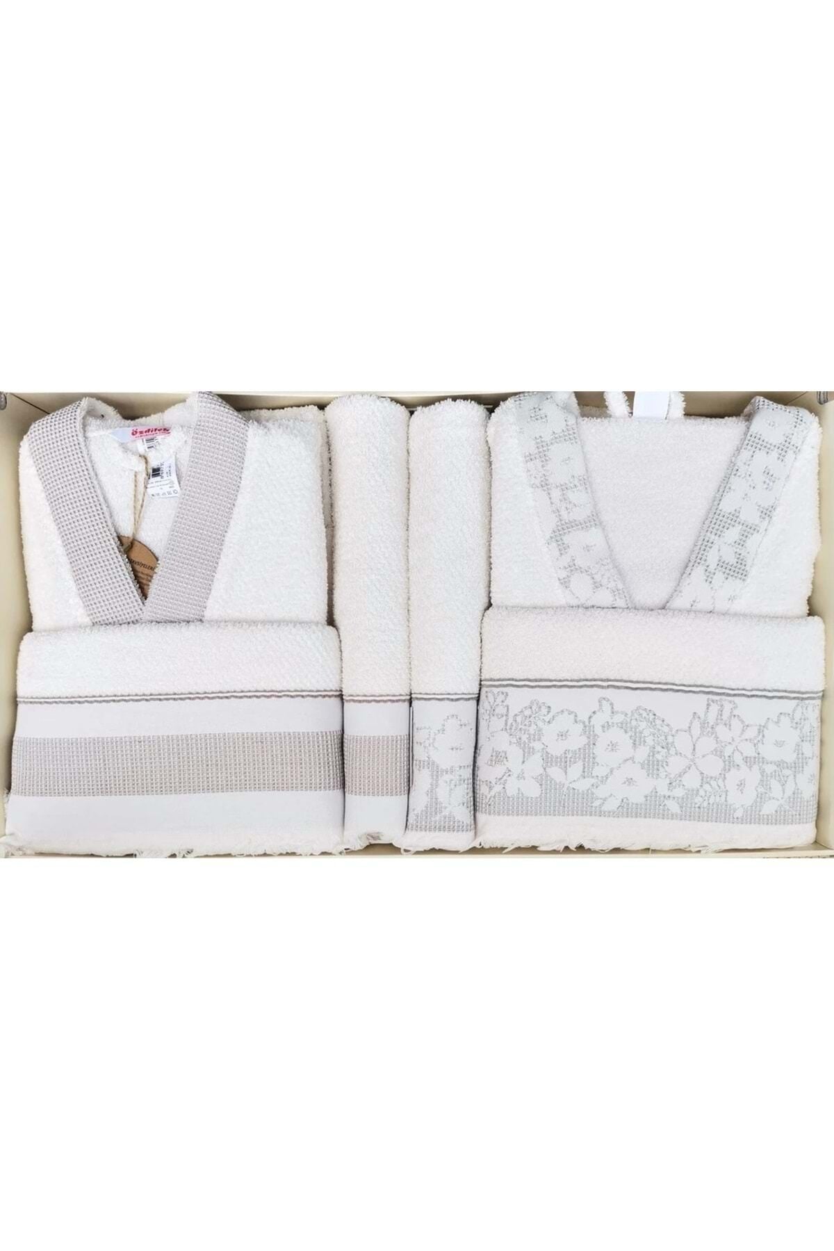 Özdilek Romantic Touch Aile Bornoz Seti Bej Yeşil M/L - Unisex