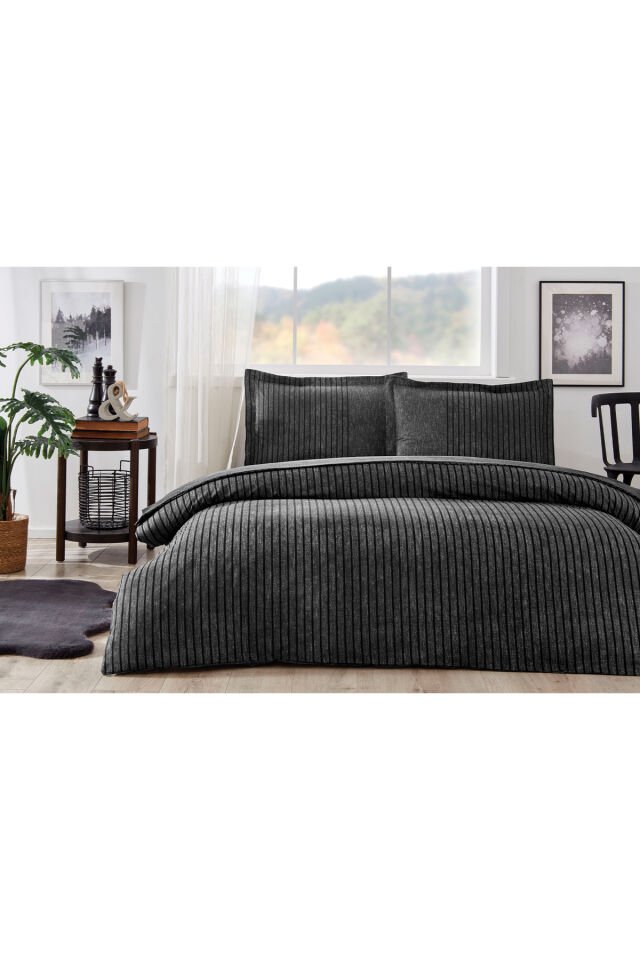 Noir King Size Lastikli Çarşaf Nevresim Takımı ANTRASİT