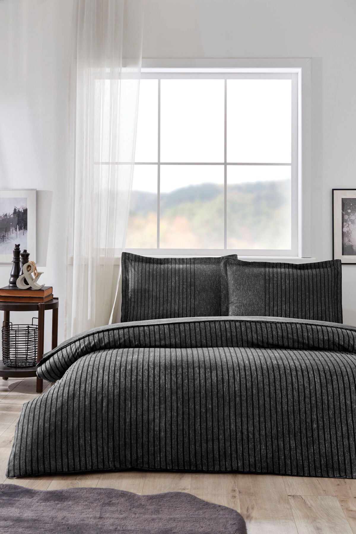 Noir King Size Lastikli Çarşaf Nevresim Takımı ANTRASİT