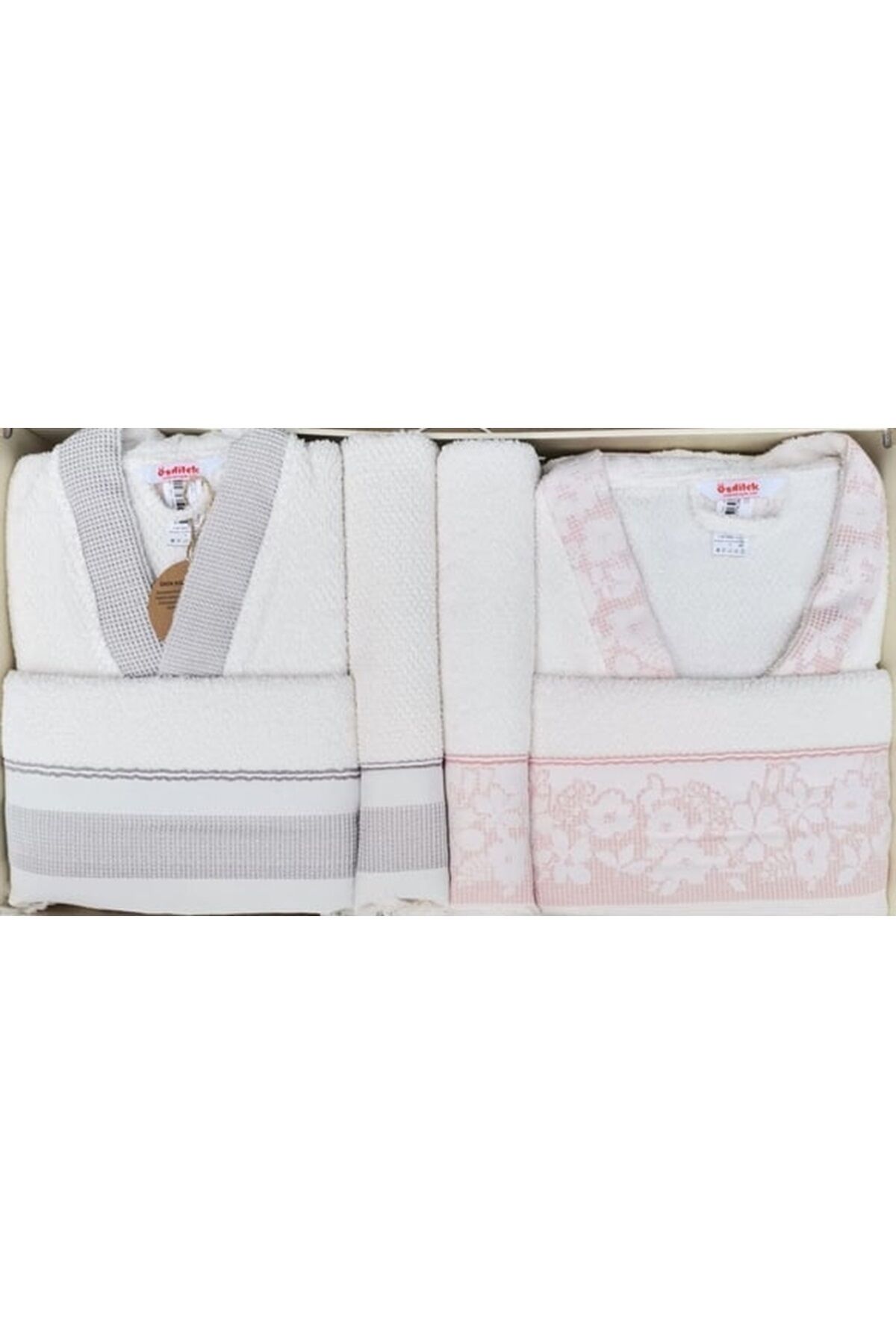 Özdilek Romantic Touch Aile Bornoz Seti Gri Pembe Gri Pembe - M/L