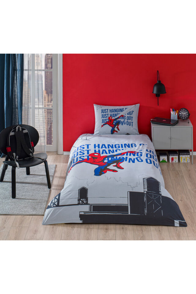 Spiderman Blue Web Tek Kişilik Lisanslı Lastikli Çocuk Nevresim Takımı