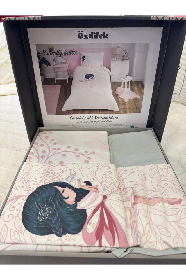 Butterfly Ballet Tek Kişilik Lastikli Çarşaf Nevresim Takımı