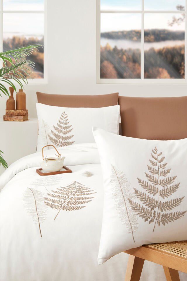 Özdilek Cotton Bliss Çift Kişilik Nakışlı Saten Nevresim Takımı BEJ