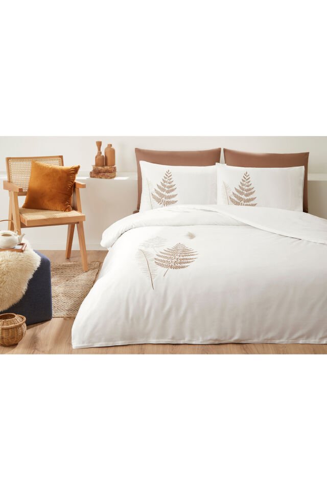 Özdilek Cotton Bliss Çift Kişilik Nakışlı Saten Nevresim Takımı BEJ