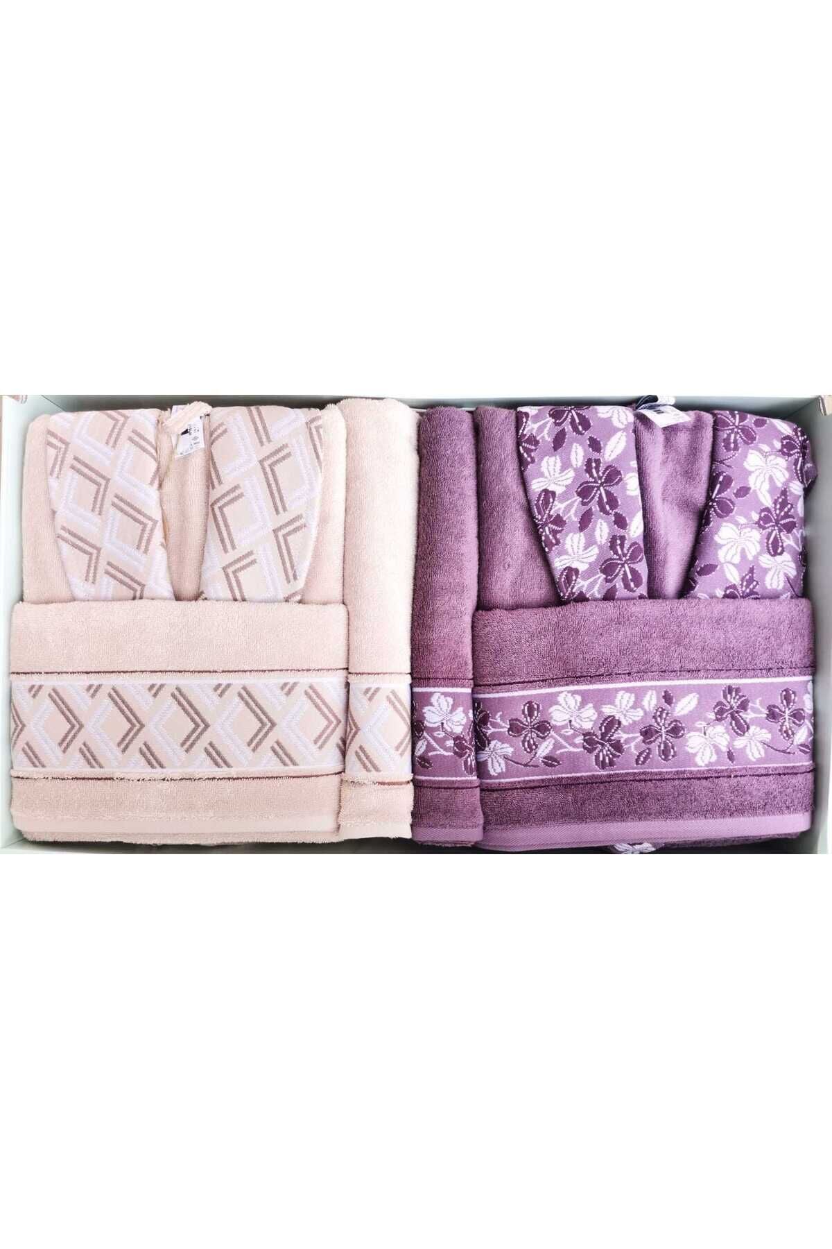 FIORE LINE BEJ-MURDUM AİLE SETİ BORNOZ TAKIMI M/L - Unisex