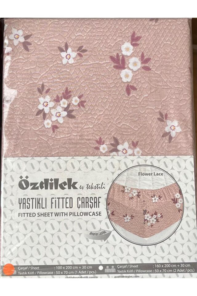 Özdilek Fitted Lastikli Çarşaf Seti Yastıklı Çarşaf %100 Pamuk Ranforce 100 x 200 Gül Kurusu F.Lace 100 x 200 - 100 x 200