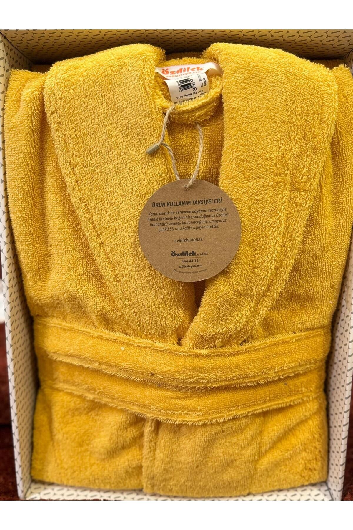%100 Pamuk Colourist Şal Yaka Bornoz Gold XL - Unisex
