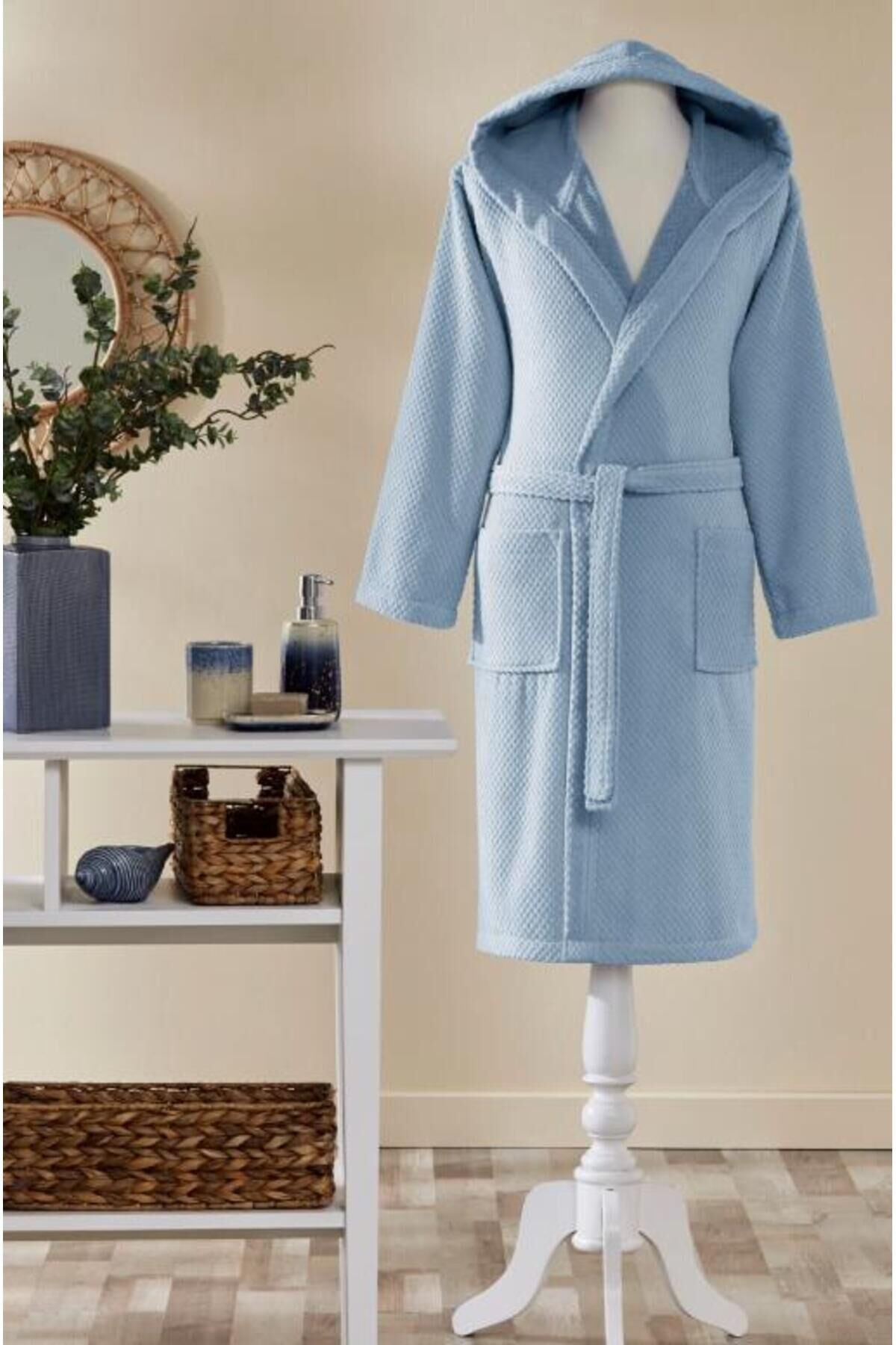 Ekoseli Kapüşonlu Çocuk Bornozu Bright 5-6 Yaş Mavi