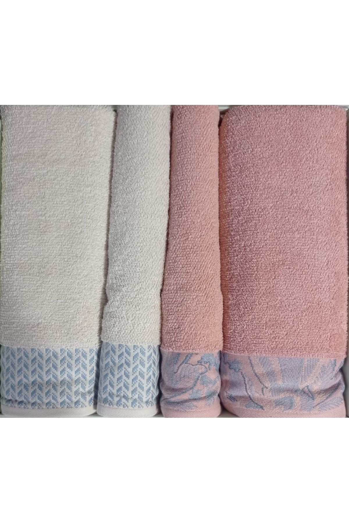 Candidum Pembe-Krem/Mavi Best Set Bambu Aile Hamam Seti Havlu Set Tek Ebat - 90 x 150