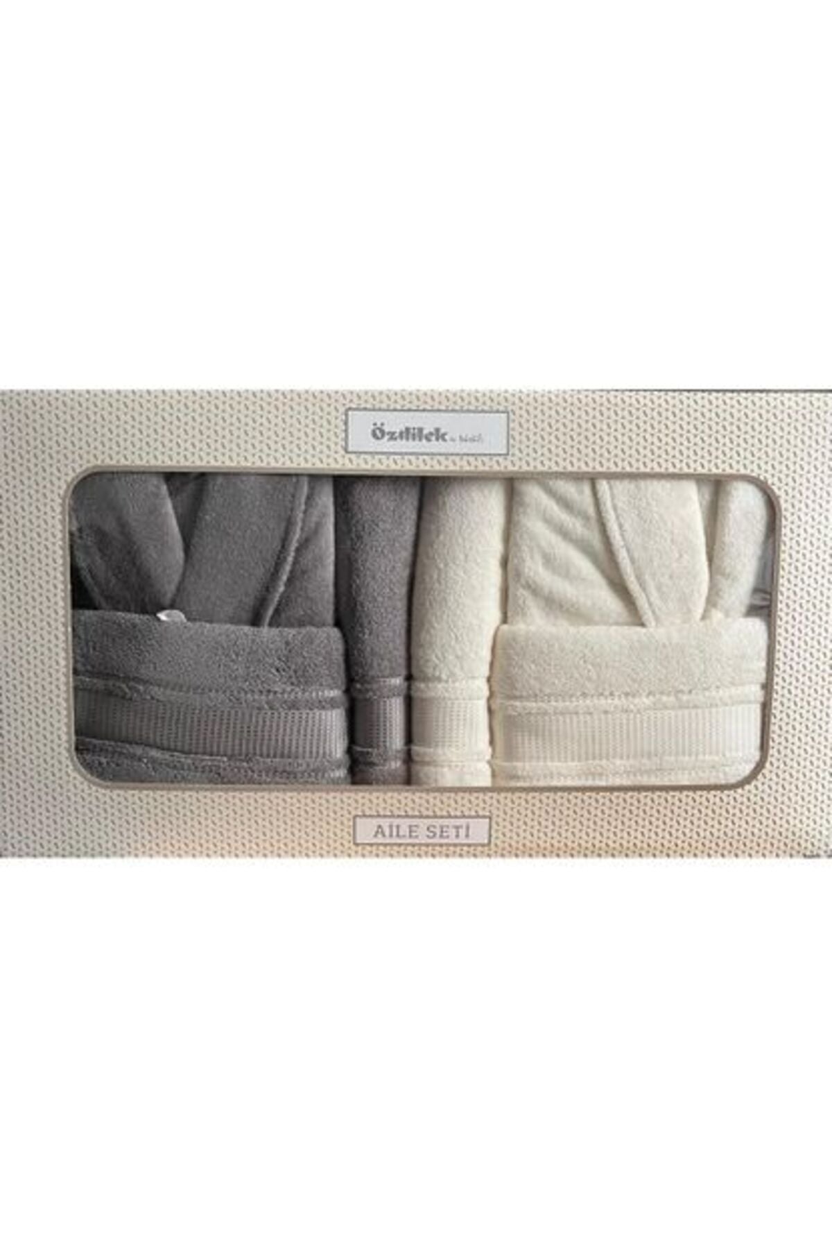 Colourist Aile Bornoz Seti - Gri - Krem M - Unisex