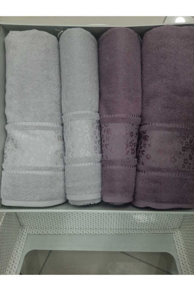 ÖZDİLEK CAMELIA GRİ-MÜRDÜM 4 PARÇA BEST SET HAVLU Tek Ebat - 75 x 150