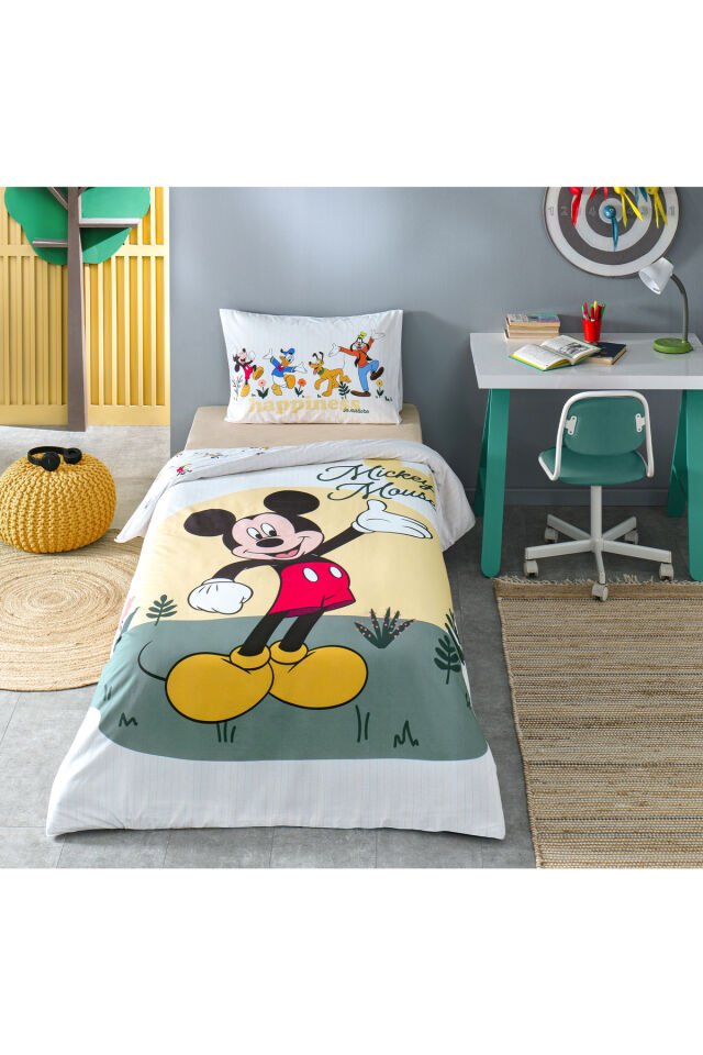Mickey Mouse Nomadic Tek Kişilik Disney Lisanslı Lastikli Çarşaf Çocuk Nevresim Takımı SARI