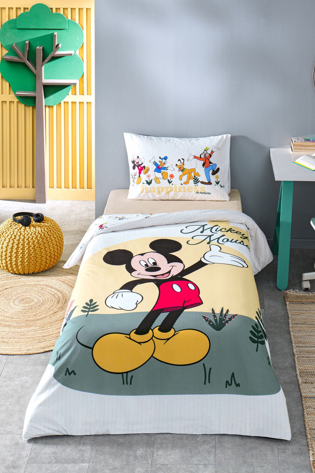 Mickey Mouse Nomadic Tek Kişilik Disney Lisanslı Lastikli Çarşaf Çocuk Nevresim Takımı SARI