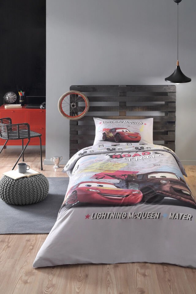 Disney Cars On The Road Tek Kişilik Nevresim Takımı - Gri Beyaz