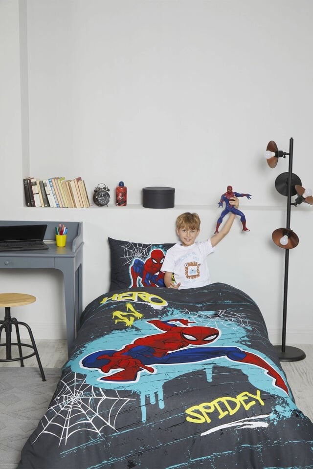Disney Spiderman Street Tek Kişilik Nevresim Takımı - Gri Kırmızı