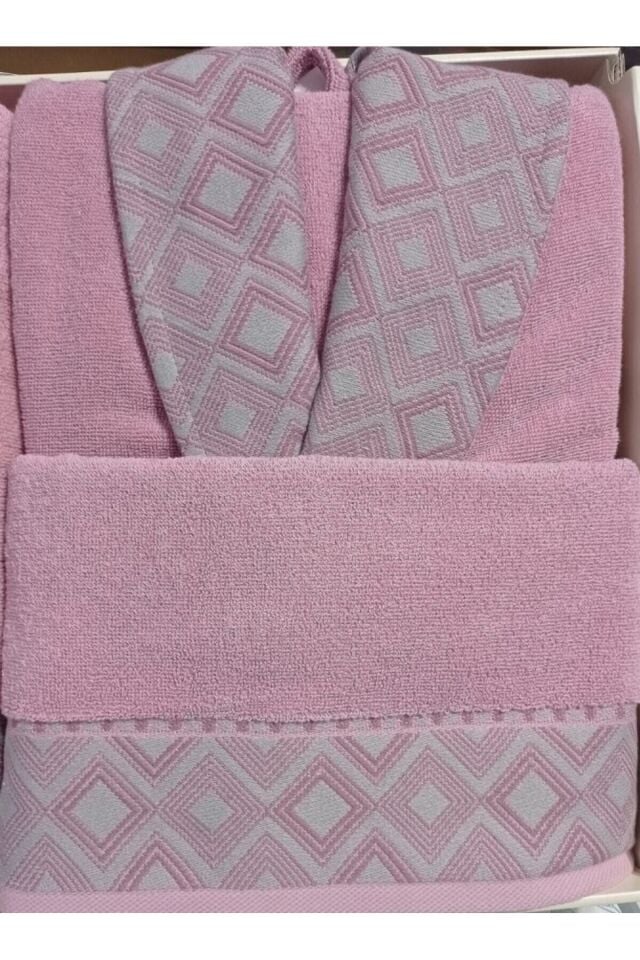 Snazzy Antrasit Pembe Aile Bornoz Seti Özdilek Bornoz Set M - Unisex