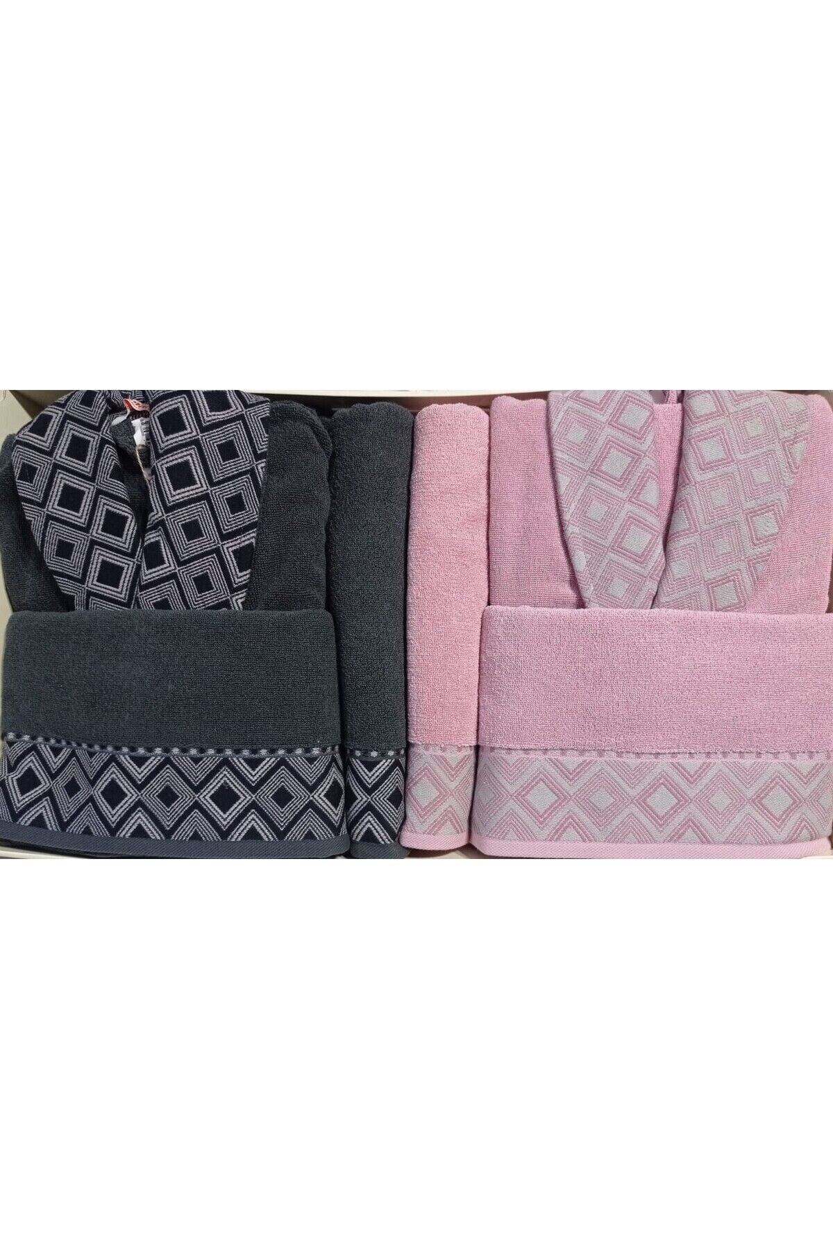 Snazzy Antrasit Pembe Aile Bornoz Seti Özdilek Bornoz Set M - Unisex
