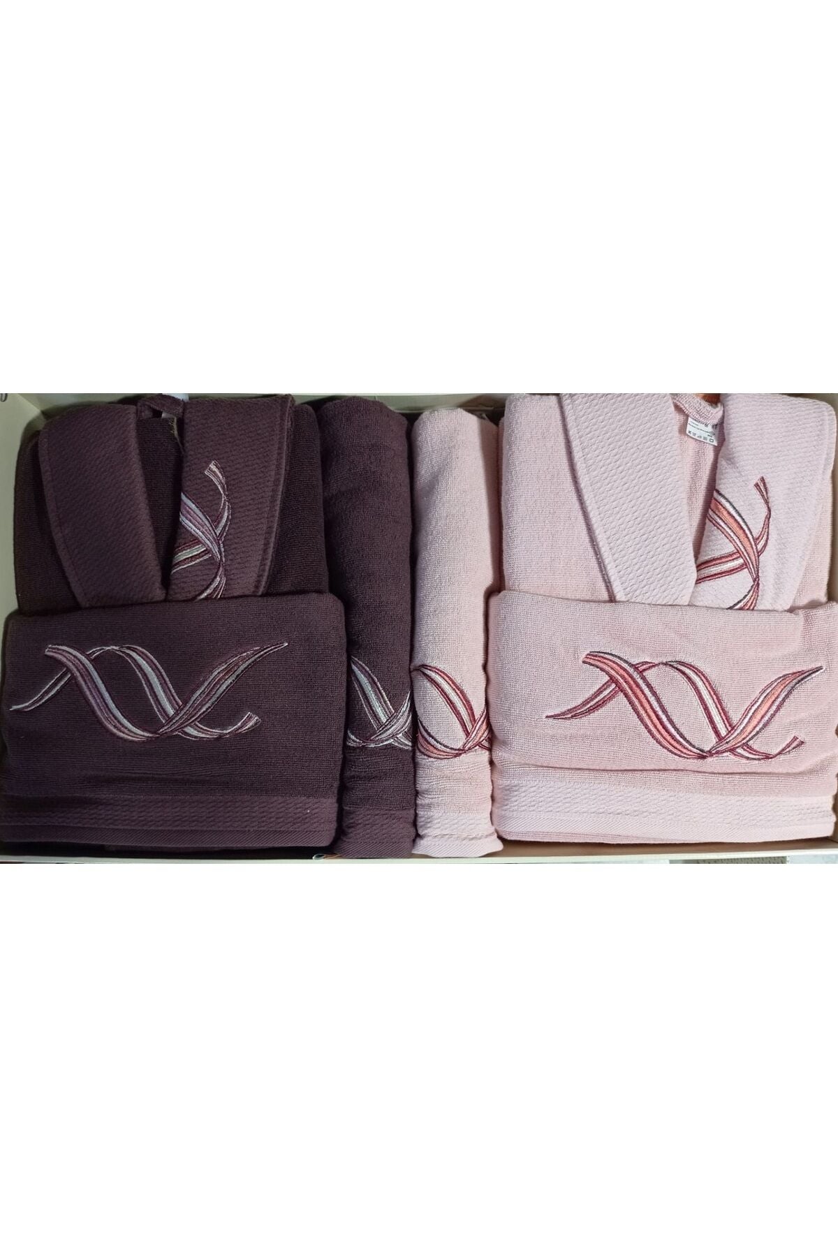 Pink Wave Bordo Pembe Aile Bornoz Seti Bornoz Tak M - Unisex