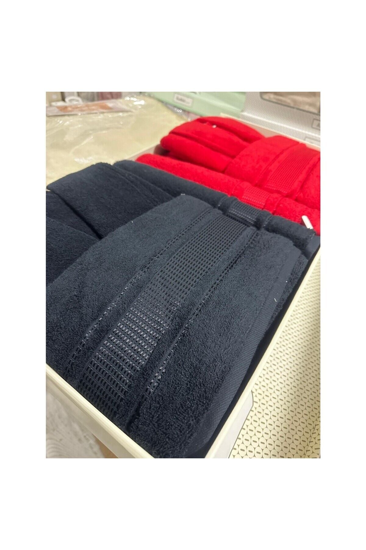 Trendy Bornoz Aile Seti - Kırmızı Siyah M - Unisex