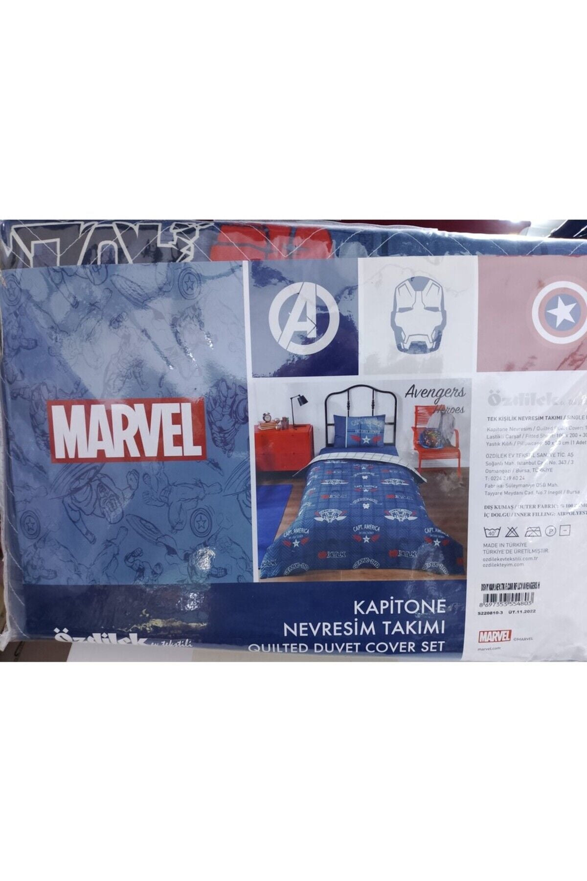Avengers Tek Kişilik Disney Lisanslı Lastikli Fitted Çarşaf Kapitone Çocuk Nevresim Takımı Tek Ebat - 180 x 230