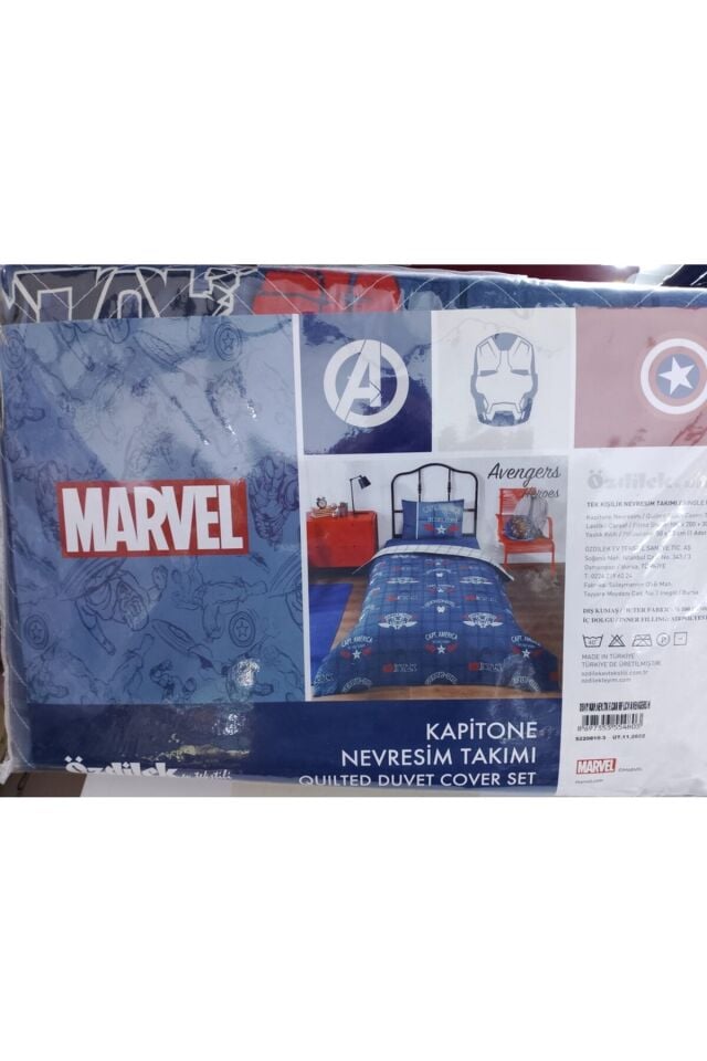 Avengers Tek Kişilik Disney Lisanslı Lastikli Fitted Çarşaf Kapitone Çocuk Nevresim Takımı Tek Ebat - 180 x 230