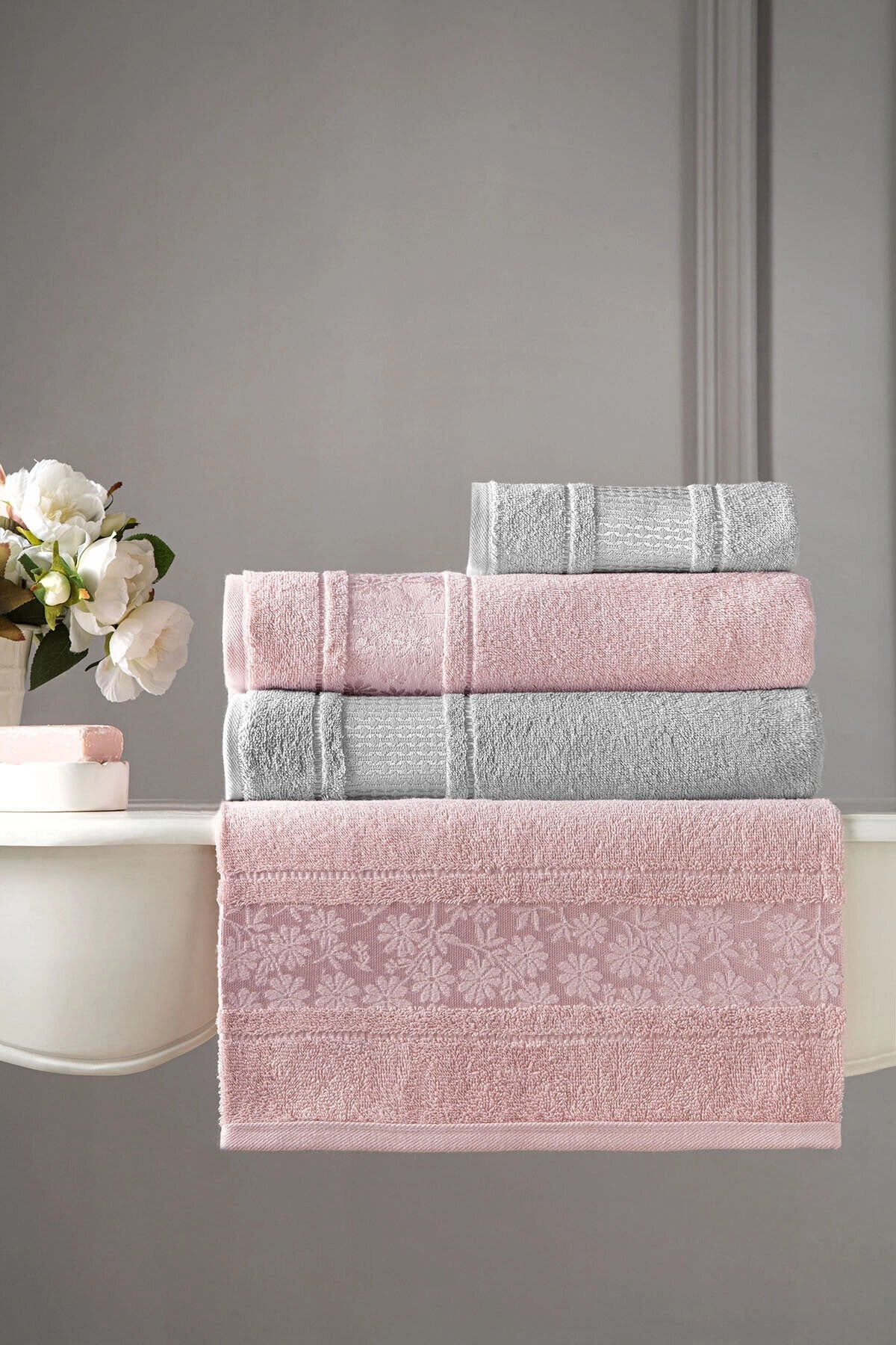 Blossom Best Set Hamam Set Pembe - Gri Tek Ebat - 140 x 70