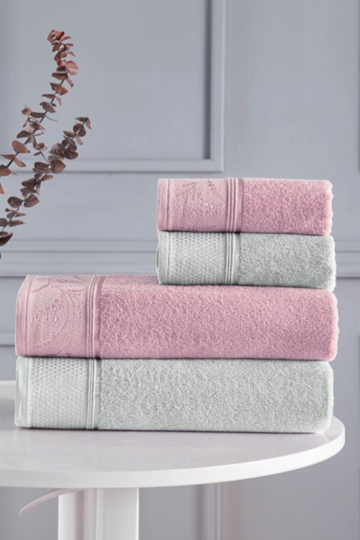 Ditsy Best Set Hamam Takımı - Pembe - Gri Tek Ebat - 50 x 90