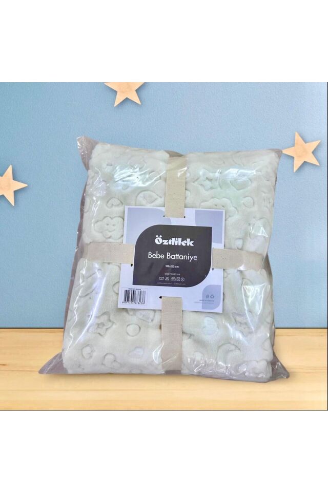 Krem Embos Peluş Bebek Battaniye 100x120