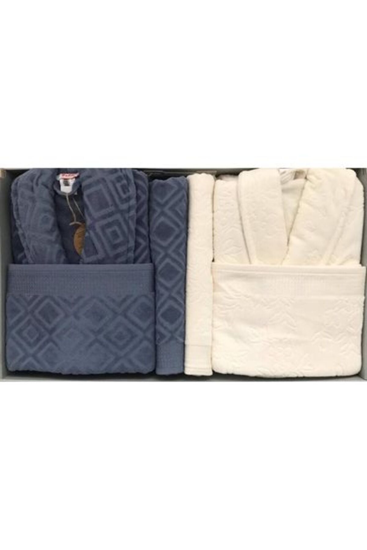 Pastoral Aile Bornoz Seti - Krem - Lacivert M - Unisex