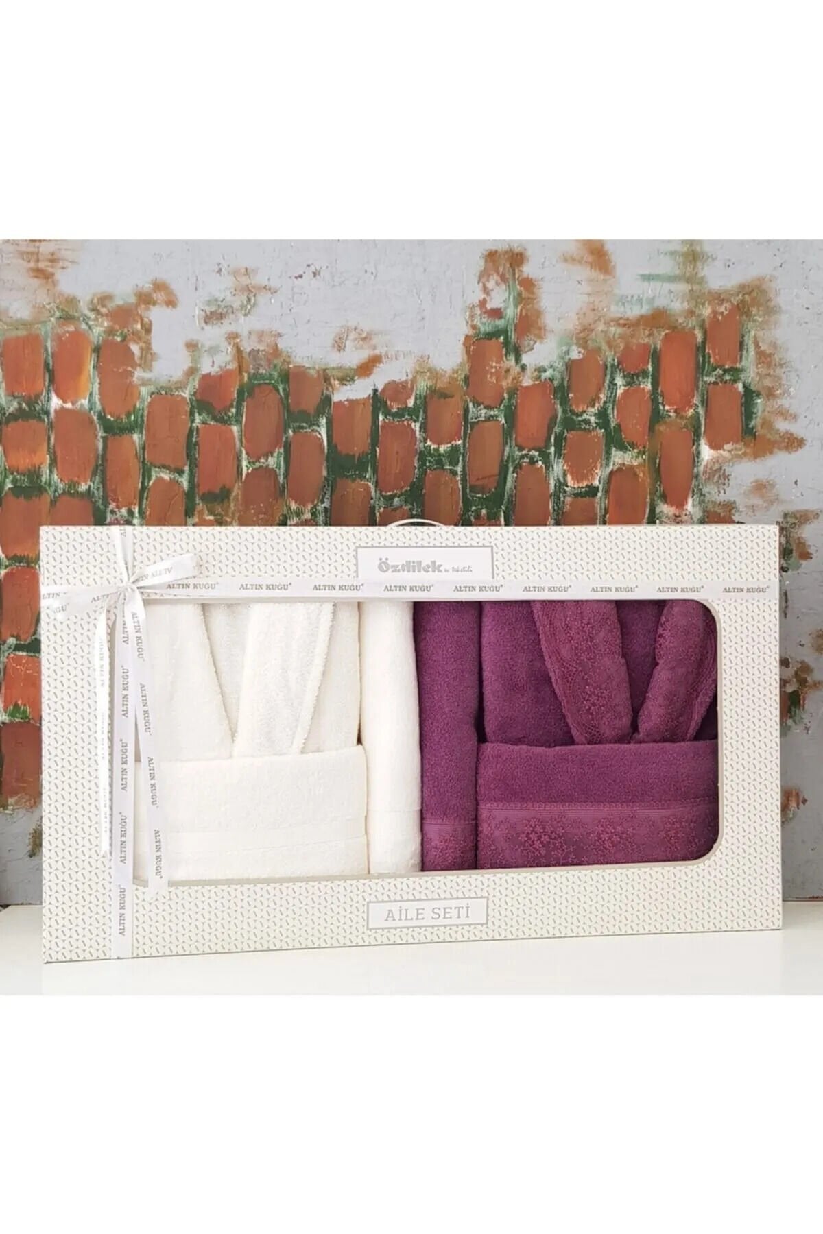 Branch Aile Bornoz Seti Krem-mürdüm M - Unisex
