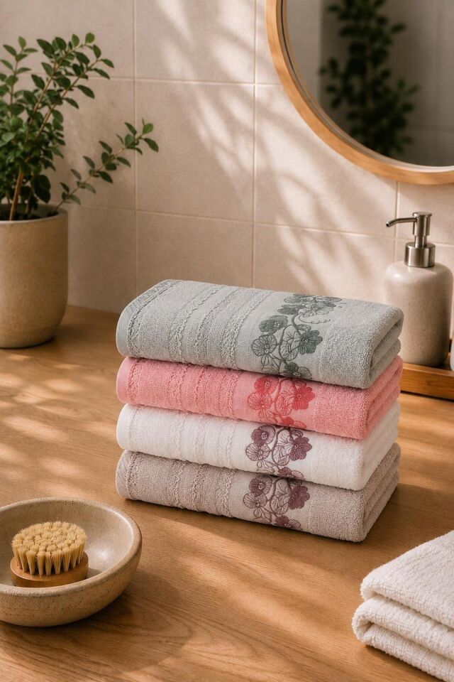 El ve Yüz Havlusu 4 lü Kutulu Alvena Gri Pembe Beyaz Mint